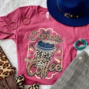 Coffee lovers depresso leopard print graphic tee